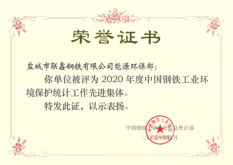 2020年度中国钢铁工业环境保护统计工作先进集体--能源环保部