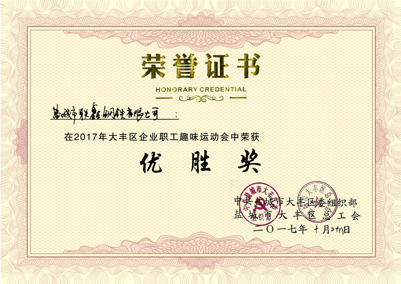 2017.10.28大丰区企业职工趣味运动会优胜奖