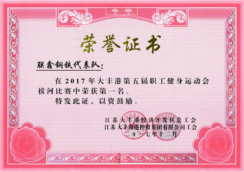 2017.12大丰港第五届职工健身运动会拔河比赛第一名