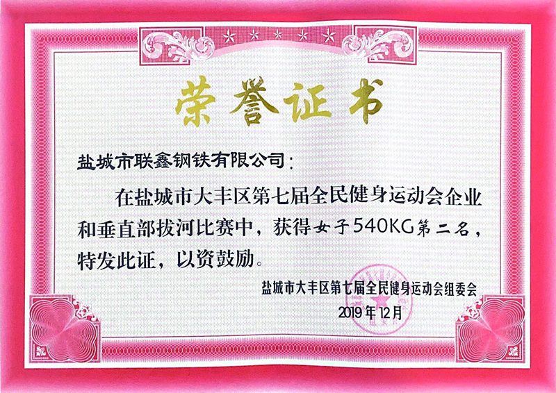 2019.12盐城市大丰区第七届全民健身运动会组委会女子540KG第二名