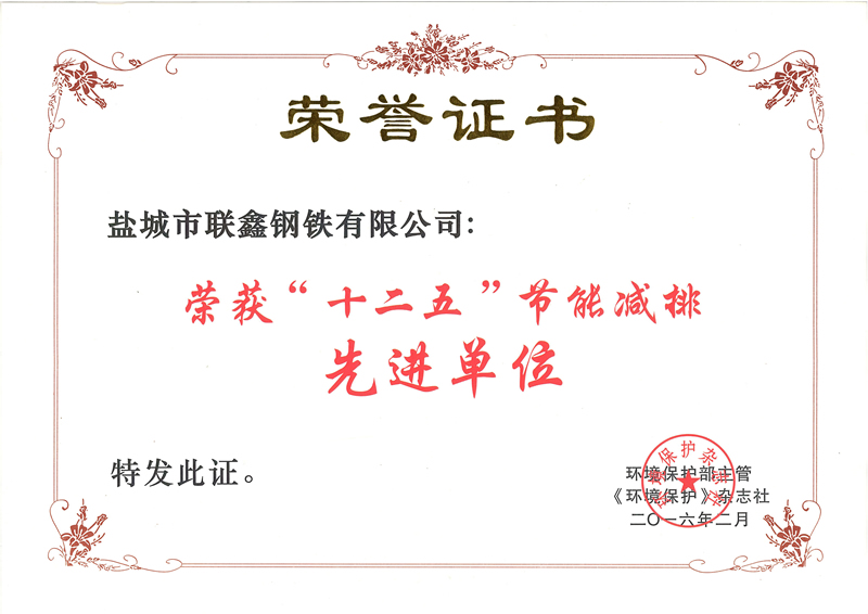 十二节能减排先进单位证书